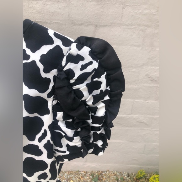 Vintage Peplum ruffle and bow low back cow print peplum dress puff sleeve - Picture 9 of 16